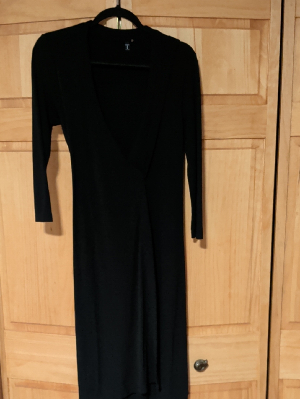Tahari Black Long Sleeve Wrap-Style Dress